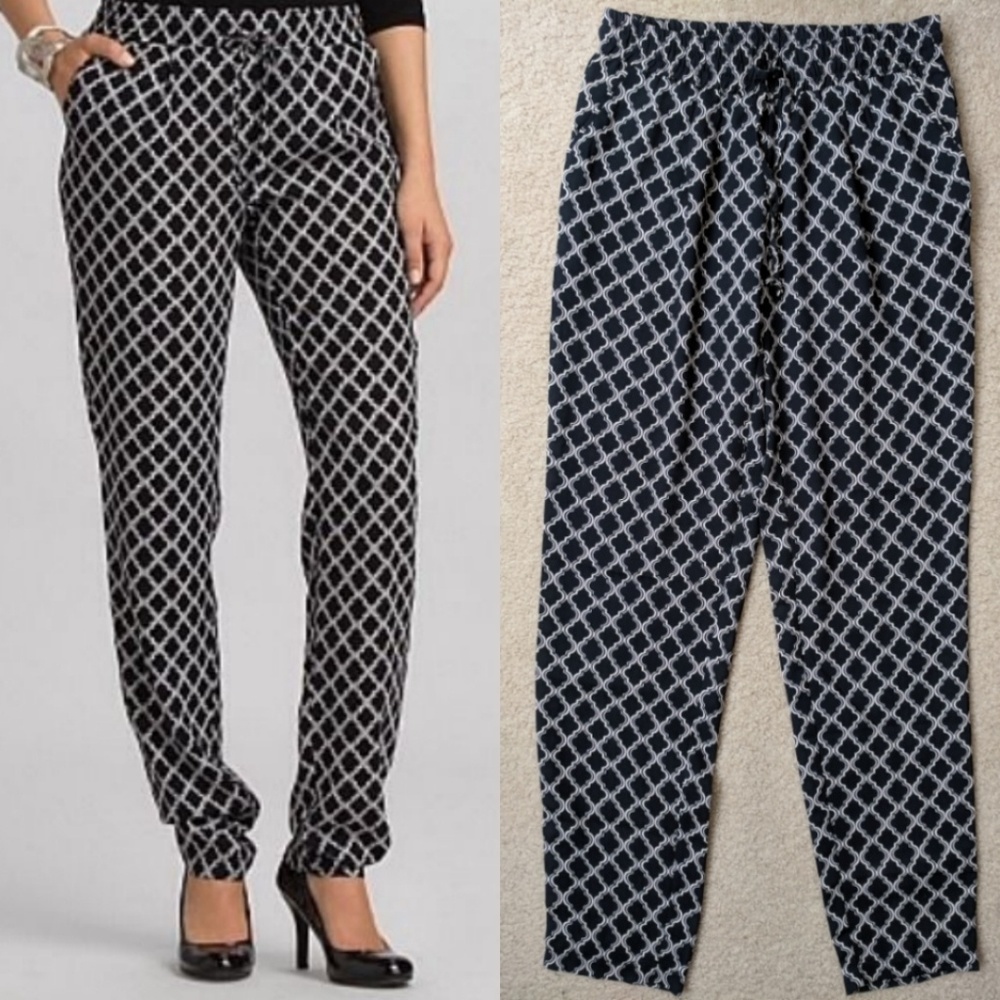 Roz & Ali Moroccan Print Ankle Jogger Pants sz S